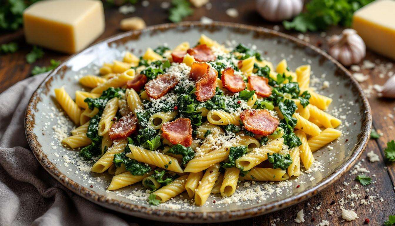 Pasta con crema di cavolo nero e guanciale: il primo piatto che sorprende